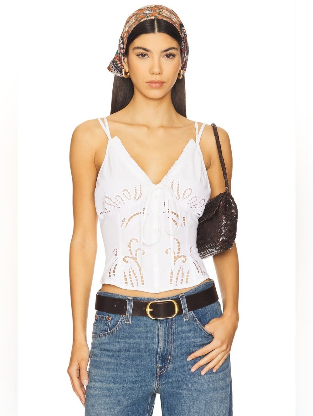Women’s White Eyelet Tie-Front Cami Top